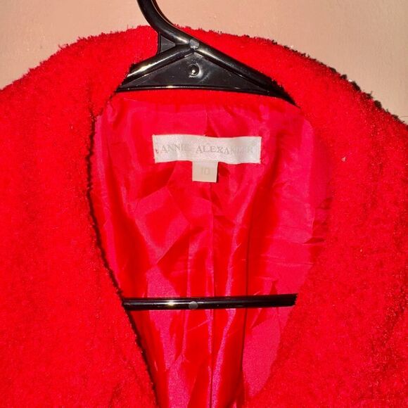 Annie Alexander Women's Sherpa Open Front Collared Jacket in Red - Size 10 - Picture 2 of 8